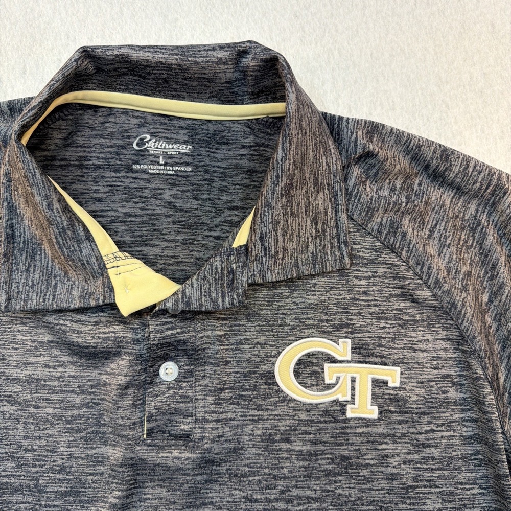 Grorgia Tech University Chiliwear Sport Gray Polo Collar Shirt Size Large Casual